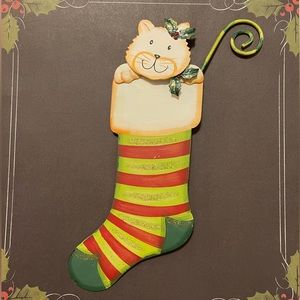 Cat with Holly in Stocking by the Round Top Collection